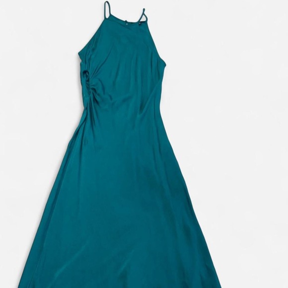Dresses & Skirts - Lulus Halter Midi Dress Side Ruching Peek Skin Cutout